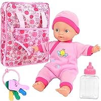 Click N' Play Baby Girl Doll 12” with Take Along Pink Doll Backpack Carrier and Accessories