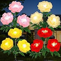 Ouddy Decor 4 Pack Solar Flowers Outdoor Waterproof, Solar Garden Lights Decorative Larger & More Realistic Led Peony Pathway Lights for Patio Yard Garden Decor Mothers Day Gardening Gifts