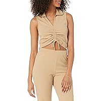 The Drop Women's Flora Cropped Fitted Collared Ruched Front Top