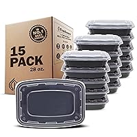 Freshware Meal Prep Containers [15 Pack] 1 Compartment Food Storage Containers with Lids, Bento Box, BPA Free, Stackable, Microwave/Dishwasher/Freezer Safe (28 oz) Black