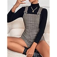 Jumpsuit for Women Plaid Print Overall Romper Without Top Jumpsuit (Color : Brown, Size : X-Small)