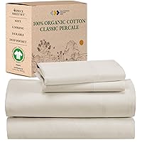 California Design Den 100% Organic Cotton Queen Sheet Set, Deep Pockets, Percale Sheets Queen, Soft Cooling Sheets, GOTS Certified 4 Piece Cotton Bed Sheets Queen, Ivory Sheets