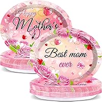 50PCS Mother’s Day Decorations Large 11inch Mothers Oval Paper Plates Best Mom Ever Disposable Tableware Supplies, Pink Flower Dish Tray Dinnerware for Happy Mother's Day Tableware Decor