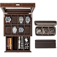 TAWBURY GIFT SET | Bayswater 8 Slot Watch Box with Drawer (Brown) and Fraser 3 Watch Travel Case (Brown)