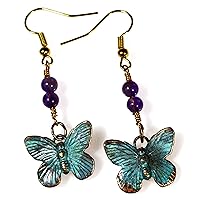 Elaine Coyne Wearable Art Patina Butterfly Dangle Earrings - Amethyst