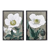 MY SWANKY HOME Large White Poppy Flower Botanical Prints Set of 2 Dramatic Vintage Style 28in