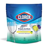 Clorox Triple Action +OxiMax Dishwasher Detergent Pacs, 15 Count Dishwashing Pacs, Lemon Scent