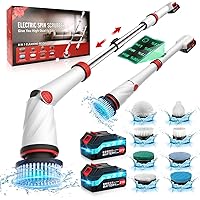 1200RPM Rechargeable Electric Spin Scrubber, 8 in 1 Electric Spin Scrubber Cordless Tub and Tile Scrubber, 2000mAh Battery Power Shower Scrubber 50-inch Long Handle for Cleaning Household Bathroom