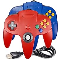 2 Pack USB N64 Controller, Wired PC Gamepad [3D Analog Stick] Compatible for Windows PC iOS MAC Linux Raspberry Pi Genesis Higan Project 64 Retropie OpenEmu Emulator (Plug & Play) (Red/Blue)