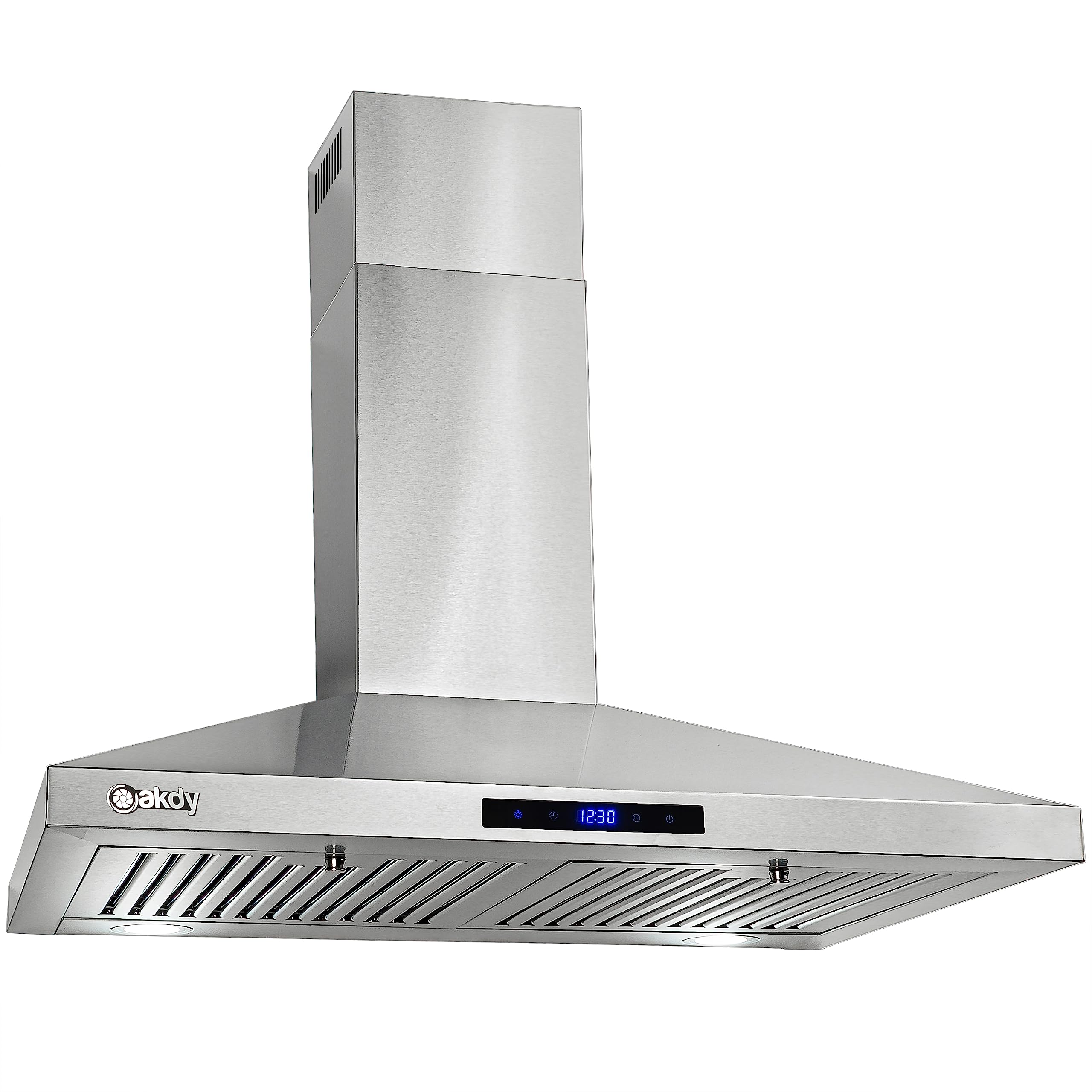 AKDY 30 in. Wall Mount Range Hood, 3-Speed Fan and LED Lights in Stainless Steel, Convertible Range Hood Ducted to Ductless with 2-Sets of Carbon Filters