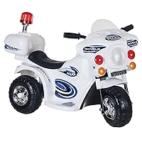 Ride On Motorcycle for Kids – 3-Wheel Battery Powered Motorbike for Kids Ages 3 -6 – Police Decals, Reverse, and Headlights by Lil’ Rider (White)