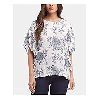 Karen Kane Womens Embroidered Ruffle Sleeve Jewel Neck Blouse