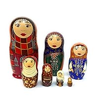 Exclusive Russian Nesting Dolls Women's Dagestan Costume 7 Pieces Author's Hand-Painted Set of 7 Handmade Toys Gift Doll Home Decor Matryoshka 7 Dolls in 1