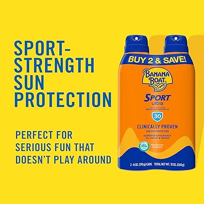 Banana Boat Sport Ultra SPF 30 Sunscreen Spray | Banana Boat Sunscreen Spray SPF 30, Spray On Sunscreen, Water Resistant Sunscreen, Oxybenzone Free Sunscreen Pack SPF 30, 6oz each Twin Pack