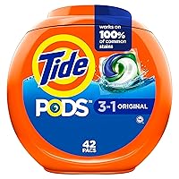 PODS Liquid Laundry Detergent Soap Pacs, HE Compatible, 42 Count, Powerful 3-in-1 Clean in one Step, Original Scent