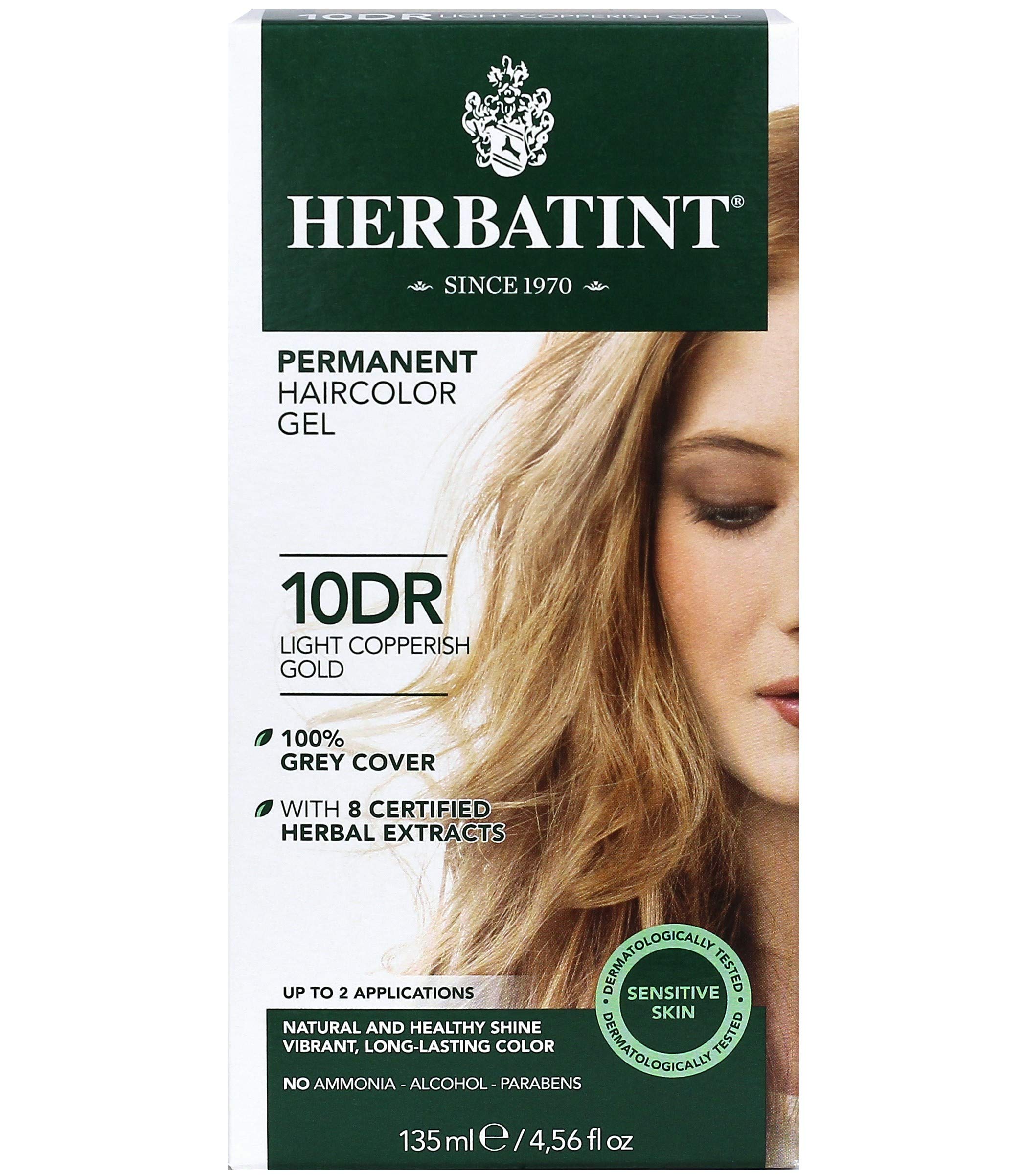 Herbatint Permanent Haircolor Gel, 10DR Light Copperish Gold, Alcohol Free, Vegan, 100% Grey Coverage - 4.56 oz