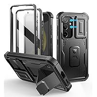 Dexnor for Samsung Galaxy S24 Case with Built-in Slide Camera Cover & Screen Protector & Kickstand, Heavy-Duty Shockproof Rugged Case Full-Body Bumper Protective Cover for Galaxy S24 (2024),Black