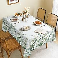 Sage Green Eucalyptus Leaves Tablecloth Waterproof Fabric,Rectangle Watercolor Oil-Proof Wrinkle Resistant Table Cover for Dining Table, Buffet Parties and Camping (60