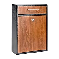Mail Boss 7427 High Security Steel Wall-Mounted Locking Mailbox, (Office Drop, Comment, Letter, Deposit Box), Black with Wood Grain Powder Coat