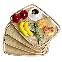 Bamboo Wicker Serving Trays for Food, Rectangular Lap Trays for Foods & Drinks. Decorative Trays for Coffee Table. 16.9”L x 13”W. 4 Pack Set