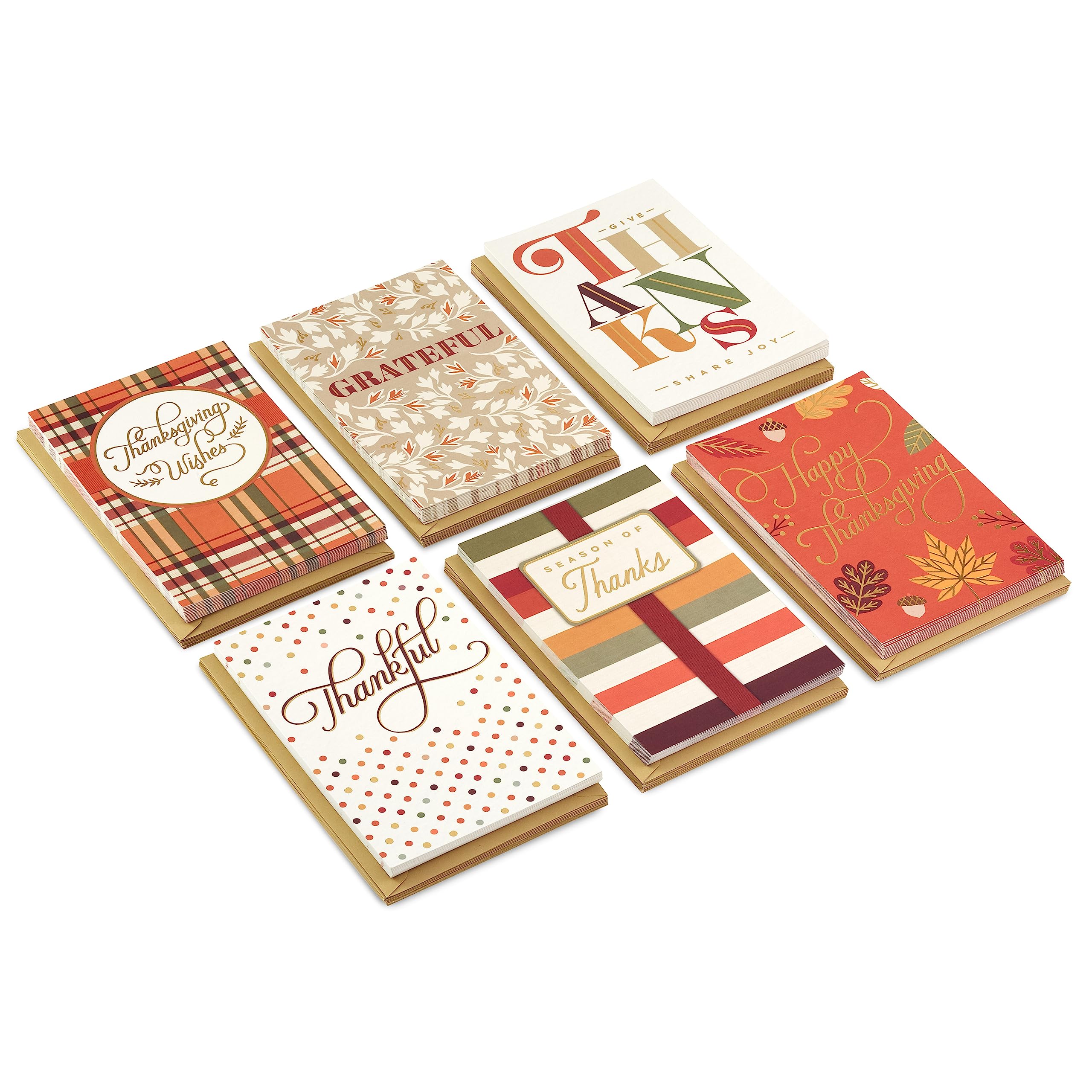 Hallmark Bulk Thanksgiving Cards Assortment (72 Cards with Envelopes) Stripes, Leaves, Plaid