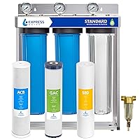 Whole House Water Filter System - 3-Stage Water Filtration System with Sediment, GAC & Carbon Filters - Spin Down Sediment Filter - Reduce Chlorine, Clean Drinking Water, Stainless Steel