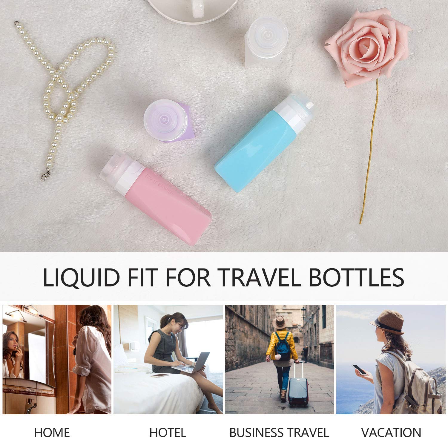 Travel Bottles Leak Proof ,3 oz TSA Approved Silicone Squeezable, Refillable Containers Set for Toiletries Shampoo Conditioner Lotion