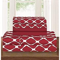 Elegant Comfort Luxury Softest and Coziest 6-Piece Bed Sheet Set, Wrinkle Resistant Milano Trellis Pattern-1500 Thread Count Egyptian Quality Microfiber Bedding Set, Queen, Burgundy