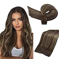 Full Shine Hand Tied Hair Extensions Real Human Hair Genius Weft Extensions Remy Hair Color Darkest Brown To Light Brown Mix Darkest Brown Hair Extensions Sew In Hair Extensions 60G 22 Inch