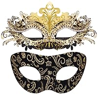 SIQUK Couple Masquerade Masks Metal Venetian Party Mask Halloween Costume Mask Mardi Gras Mask for Couples Women and Men