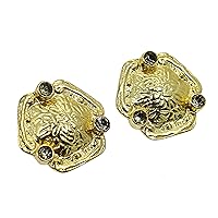 Gold Plated Brass 4MM Round Gemstone Hammered Stud Earrings Jewelry
