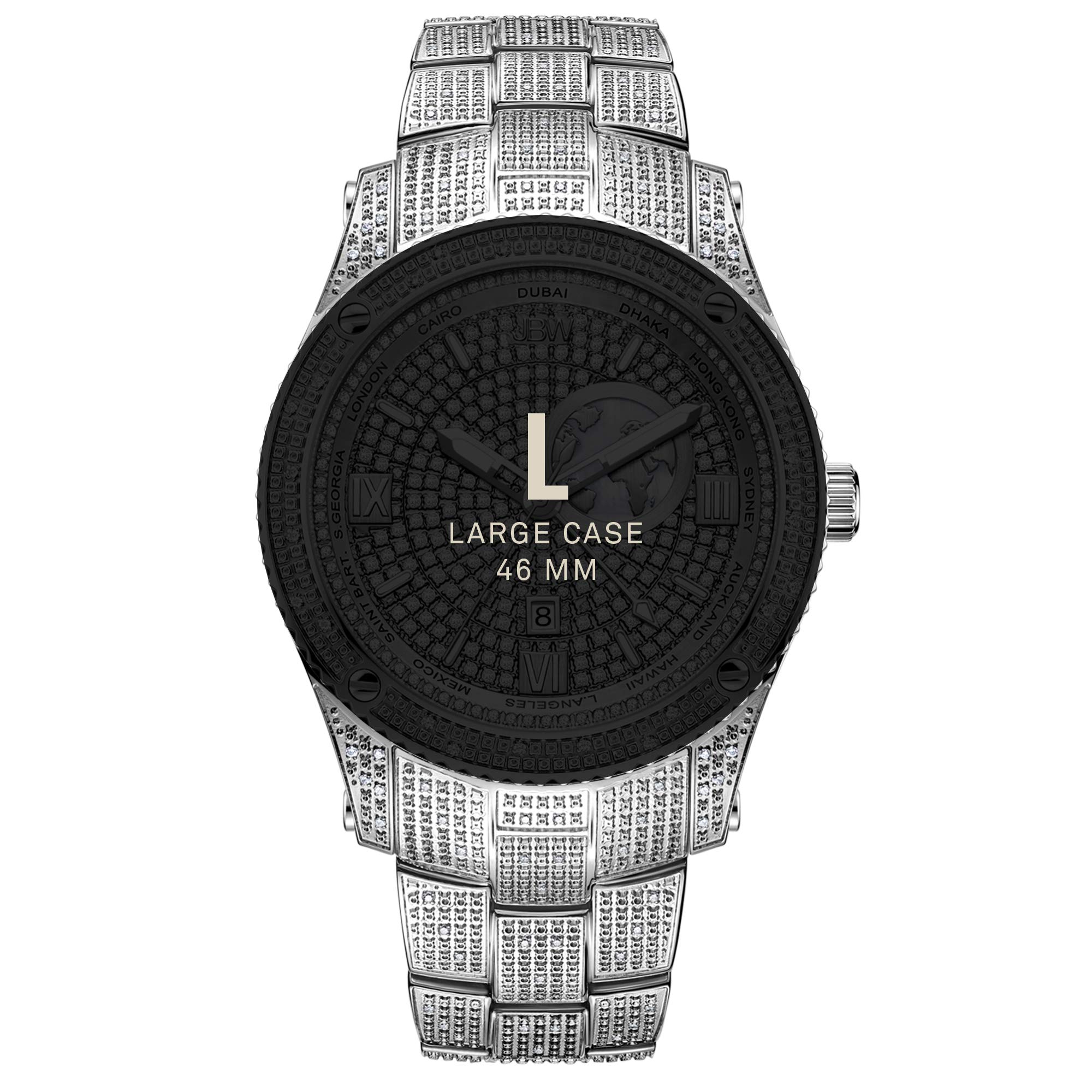 JBW Luxury Men's Jet Setter GMT J6370 1.00 ctw Diamond Wrist Watch with Stainless Steel Bracelet