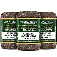 African Black Soap Bars with Tea Tree (Pack of 3) Organic Raw Soap for Face & Body, Acne Treatment & Dark Spot Remover [Made in Ghana]