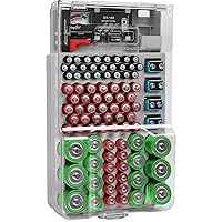 THE BATTERY ORGANISER and Tester with Cover, Storage Case, Holds 93 Batteries of Various Sizes, Includes a Removable Battery Tester, Battery Holder for Garage Organization, Gray