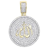 DTJEWELSS 14K Yellow Gold Finish Round Cut Diamond Allah Islam Arabic Pendant 1.80