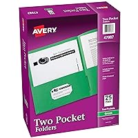 Two Pocket Folders, Holds up to 40 Sheets, Business Card Slot, 25 Green Folders (47987)