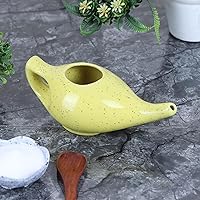 Leak Proof Durable Ceramic Neti Pot Hold 300 Ml ((10.14 FL Oz) Water Comfortable Grip | Microwave and Dishwasher Safe eco Friendly Natural Treatment for Sinus and Congestion (Yellow- Matt)