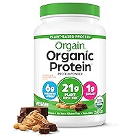 Orgain Organic Vegan Protein Powder, Chocolate Peanut Butter - 21g of Plant Based Protein, Low Net Carbs, Non Dairy, Gluten Free, Lactose Free, No Sugar Added, Soy Free, Kosher, Non-GMO, 2.03 Pound