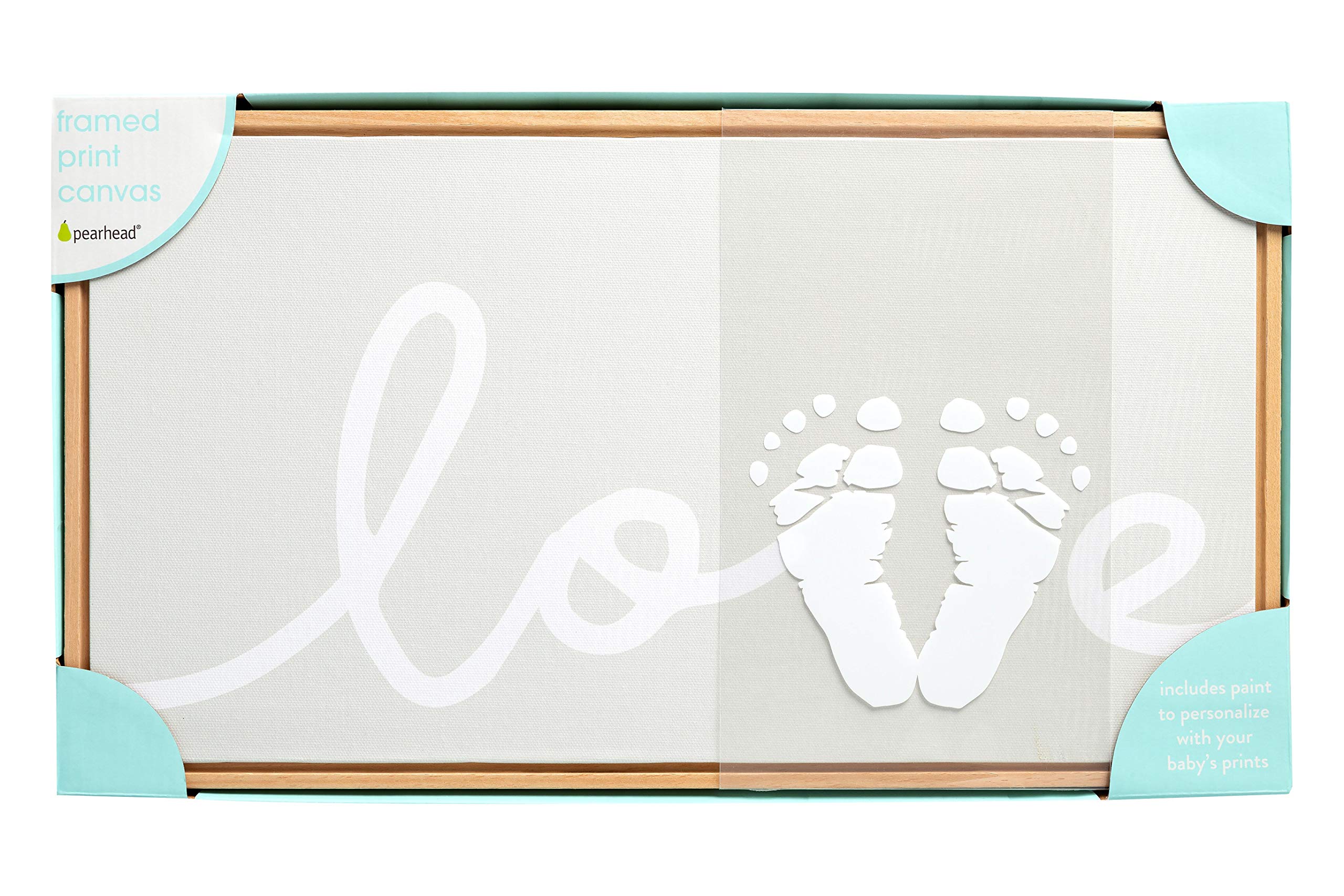 Pearhead Framed Babyprints Baby Footprint Love Canvas, Gender Neutral Nursery Decor for Baby Girl or Baby Boy, DIY Baby Keepsake, Gray