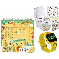 ATHENA FUTURES Potty Training Count Down Timer Watch - Dinosaur Yellow and Potty Training Chart for Toddlers - Dinosaur Design and Disposable Toilet Seat Covers for Toddlers - Dinosaur Pattern