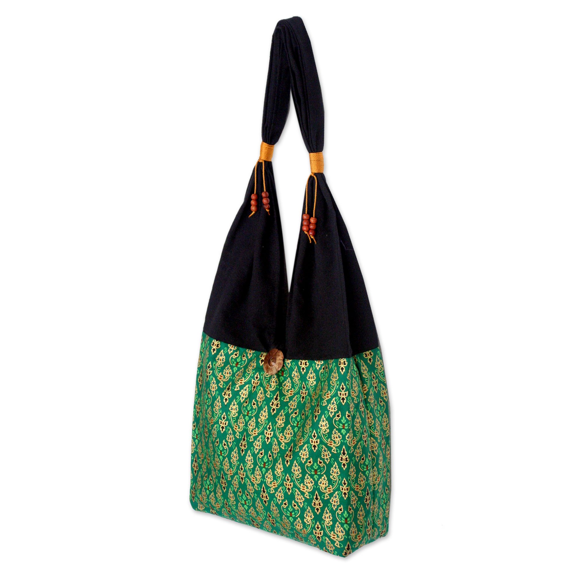 NOVICA Green Cotton Sling Tote Bag, Thai Emerald'