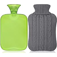 Hot Water Bottle with Cover Knitted, Transparent Hot Water Bag 2 Liter - Green