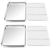 P&P CHEF Baking Sheets and Racks Set (2 Sheet + 2 Rack), Stainless Steel Baking Pan Cookie Sheet with Cooling Rack, Size 16''x12''x1'', Non Toxic & Healthy & Easy Clean