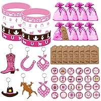 Cowgirl Party Favor Supplies - Cowgirl Party Supplies Include Cowgirl Keychain Cowgirl Silicone Bracelets Cowgirl Round Stickers Organza Bags and Kraft Paper Tags for Disco Cowgirl Party Decorations