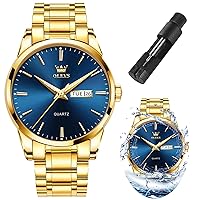 OLEVS Men's Luxury Watch Waterproof Luminous Easy Read Chronograph Watches Full Gold/White Dail/Black Face with Calendar Wristwatch