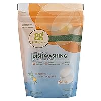 Grab Green Natural Dishwasher Detergent Pods, Organic Enzyme-Powered, Plant & Mineral-Based, Tangerine + Lemongrass—With Essential Oils, 24 Count (Pack of 2)
