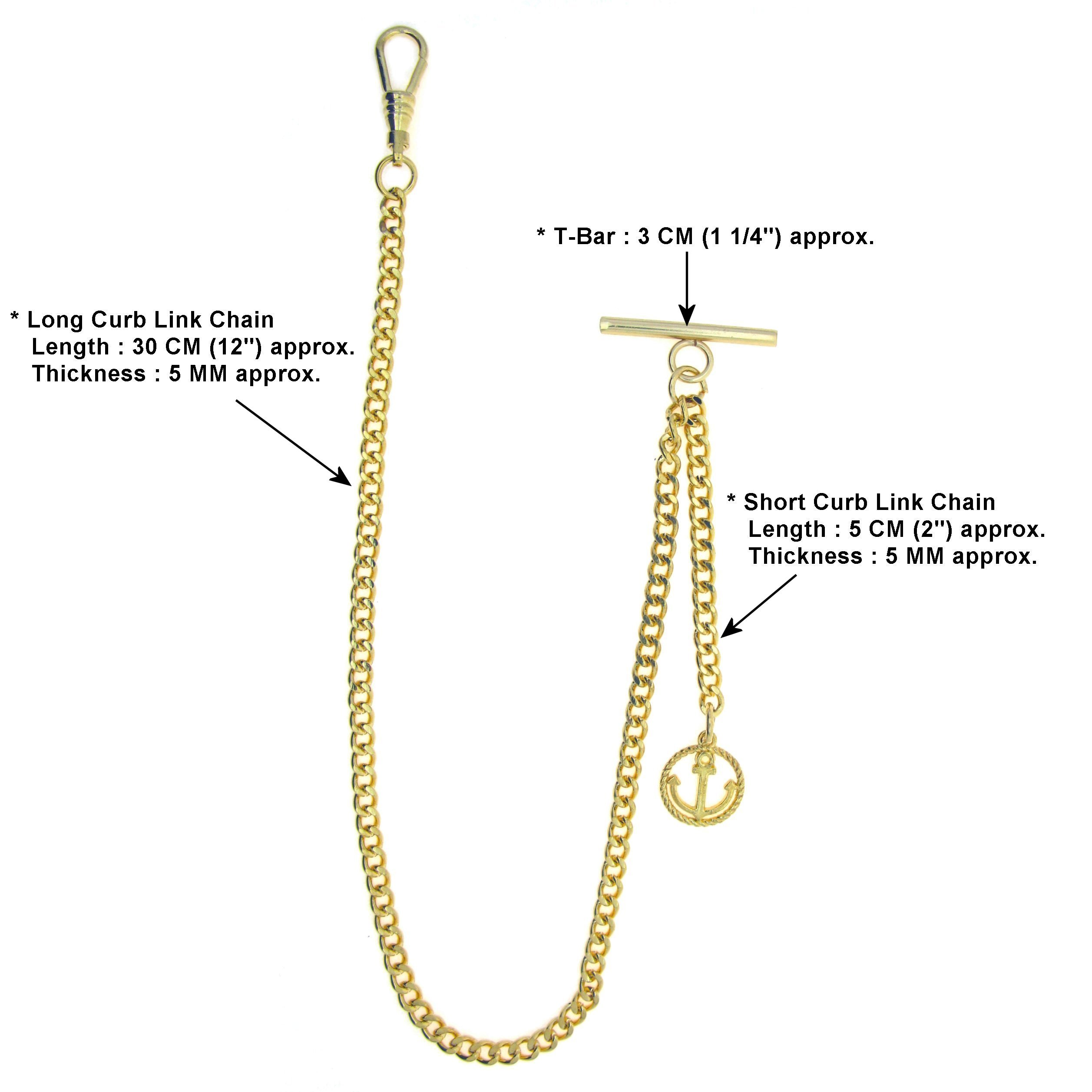 Albert Chain Gold Color Pocket Watch Chains Vest Chain for Men with T Bar Swivel Clasp and Anchor Medal Fob AC66