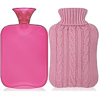 Hot Water Bottle with Cover Knitted, Transparent Hot Water Bag 2 Liter - Pink