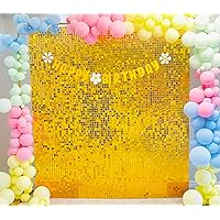 LANGXUN 24pcs Gold Square Sequin Shimmer Wall Backdrop Panels, for Birthday Party Decoration, Wedding Decoration, Graduation Decorations and Baby Shower Photo Background Decoration