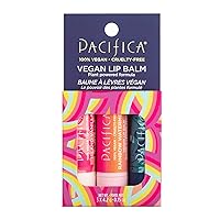 Pacifica Beauty, Vegan Lip Balm Trio, Variety Pack, Coconut, Watermelon, Vanilla, Dry Cracked Lips, Soft Lips, Lip Care, Vitamin E, Olive Oil, Clean, Vegan + Cruelty Free, 0.15 Ounce (Pack of 3)